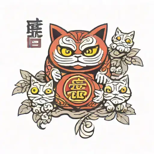 Daruma Doll And Lucky Cat