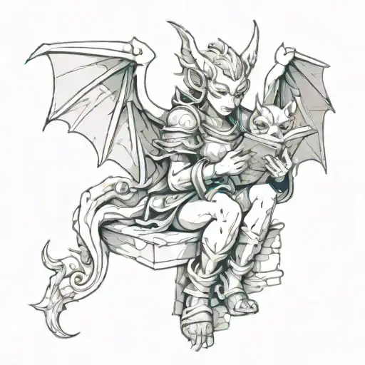 Female Gargoyle Warrior Reading With Her Baby