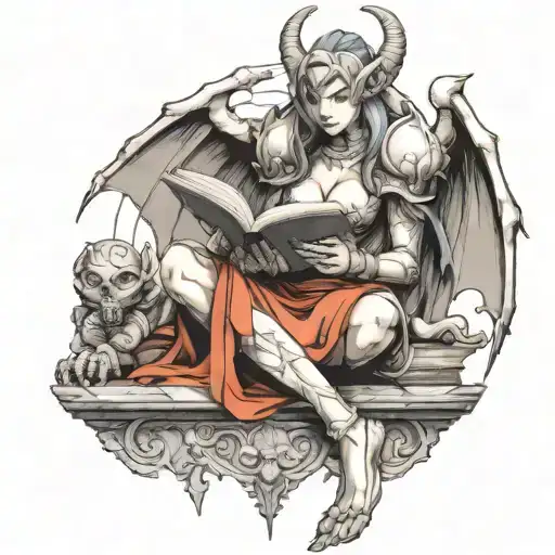 Female Gargoyle Warrior Reading