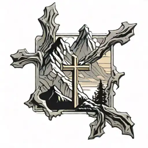 Christian Cross With Mountains In The Background