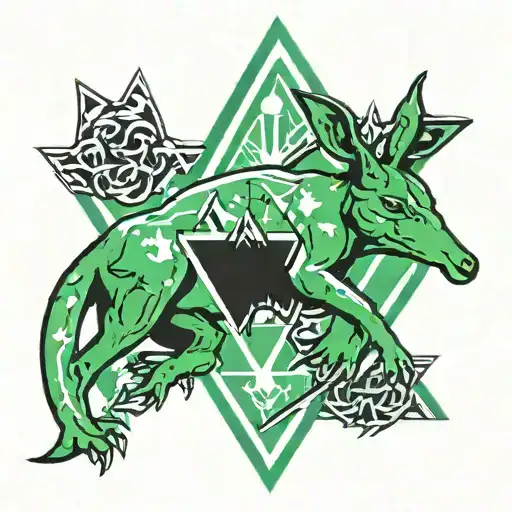 Green Australian Made Triangle Symbol With A Boxing Kangaroo Breaking Through The Middle Of It