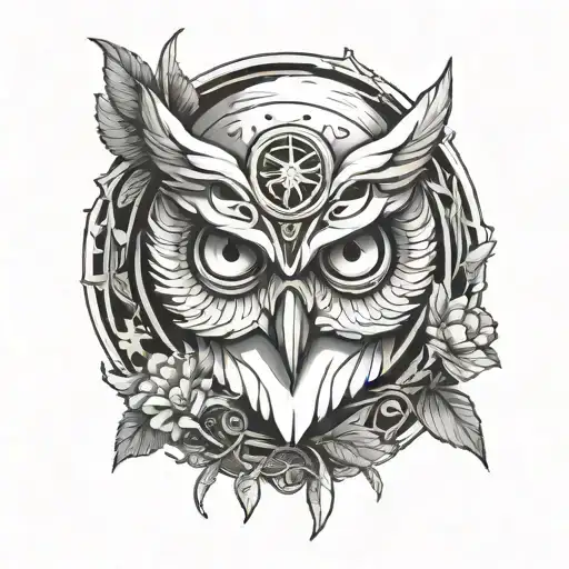 Athena Owl Mask Surrounded By Athena Owl Coin