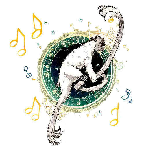 Tattoo Of A Pisces Constellation Formed By Musical Notes Around A Monkey