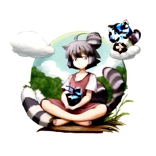 Racoon Meditating While Sitting Ond A Cloud With A Ignat Eye In The Background