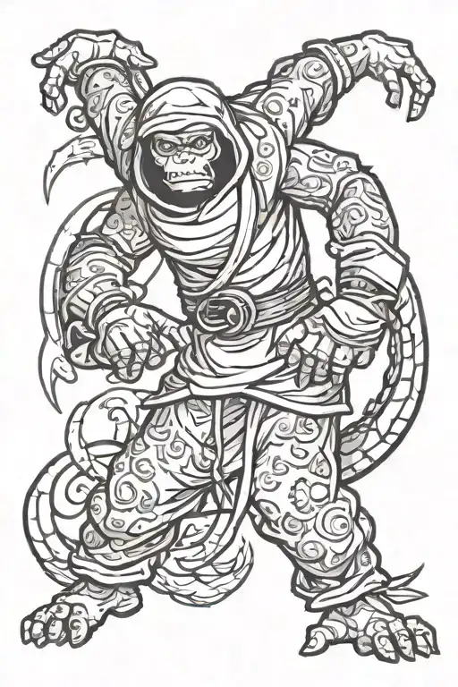 Ninja Monkey In A Dinosaur Onesie In Fighting Pose