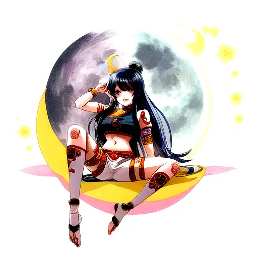 Moon Tattoo With Manju As Hindi Name