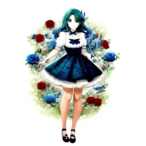 Blue And Green Butterfly With Red Roses And Baby Breath