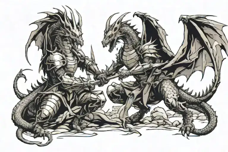 The Dragon Fights The Knight And Guards The Castle