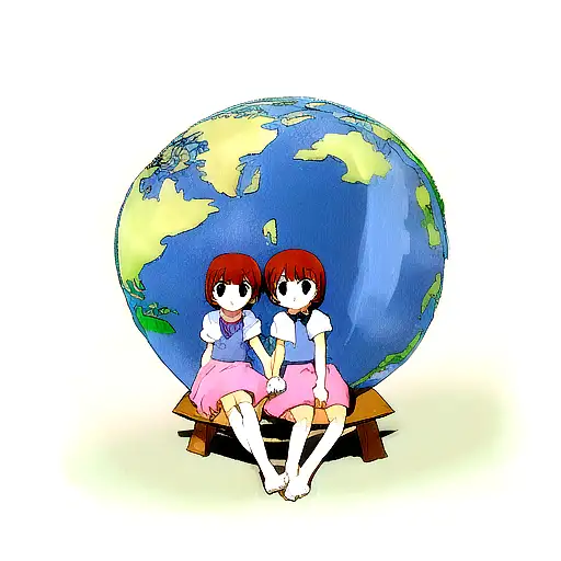 2 Children Holding Hands And Sit On Globe