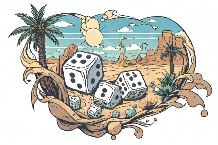 Desert Landscape And Dice Intertwined
