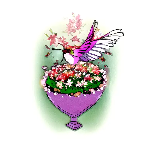 Humming Bird With Flowers