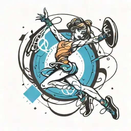 Incorporate Music Notes And Football Symbols Into A Tattoo Design Of A Dancer In Mid-performance