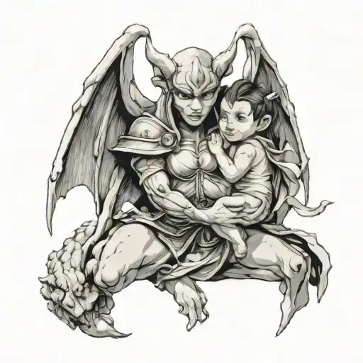 Female Gargoyle Warrior With Her Baby