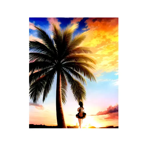 Palm Tree In The Background With Sunset