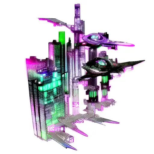 A Futuristic Tattoo Design Depicting A Cyberpunk Cityscape And Neon Lights