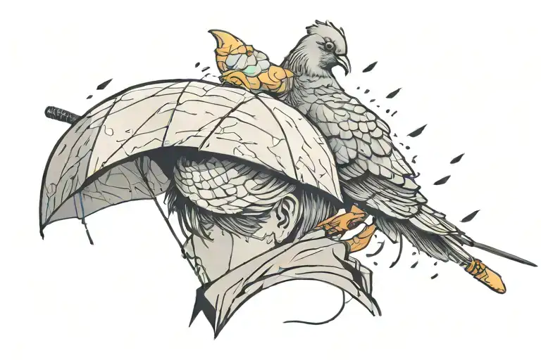 Pigeon Arrow Hitting His Head Profile Holding Umbrella