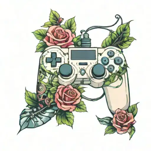 A Futuristic Gaming Controller Entwined With Vines And Roses