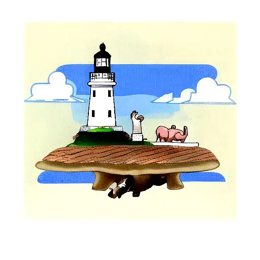 A Flying Elephant Over A Lighthouse