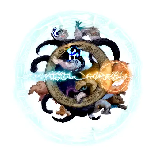 Jormungandr In A Circle With Skoll And Hati In The Middle Chasing The Sun And Moon