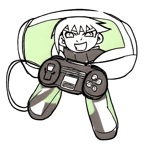 A Gaming Controller Intertwined With Naruto Characters In A Sketch Style