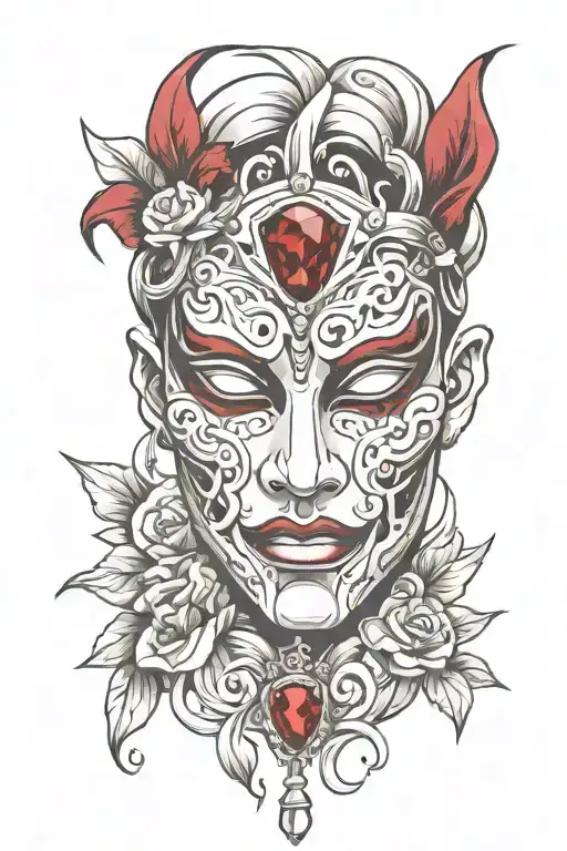Tragedy Comedy Mask With A Ruby And Diamond Jewel