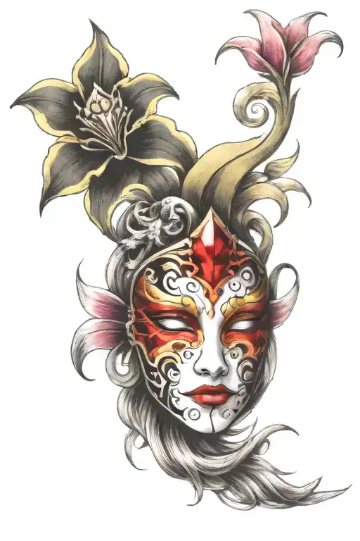 Tragedy Comedy Mask With A Ruby And Diamond Jewel