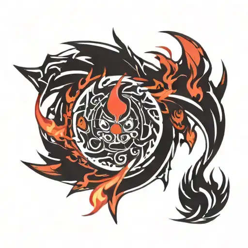 Black And Red Fire Type Tattoo Design Representing
