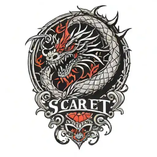 A Small Tattoo With The Words Scarlet Frenzy And A Ruby Dragon