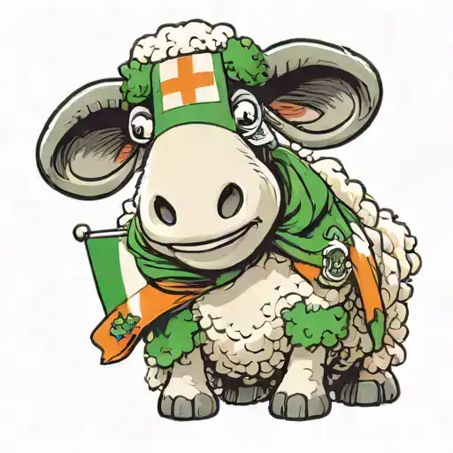 A Realistic Portrait Of Shaun The Sheep With The Flag Of Ireland Draped Over Its Back