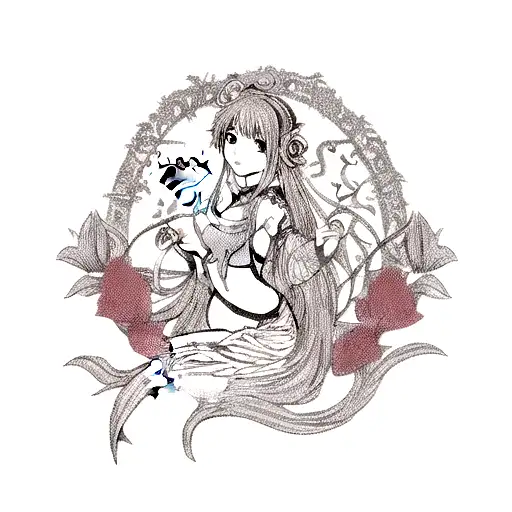 Lotus Blossom With Vines Growing Outward