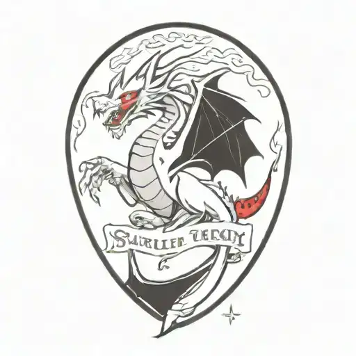 A Smallish Tattoo With The Words Scarlet Frenzy And A Ruby Dragon