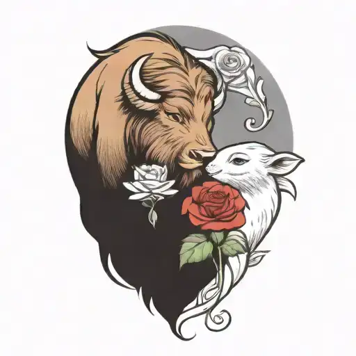 A Buffalo And A Otter Holding A Rose