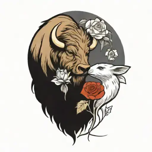 A Buffalo And A Otter Holding A Rose