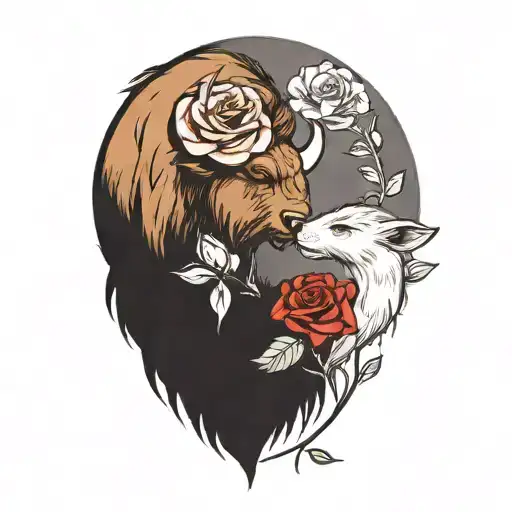 A Buffalo And A Otter Holding A Rose