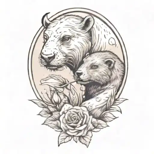 Buffalo Giving A Rose To An Otter