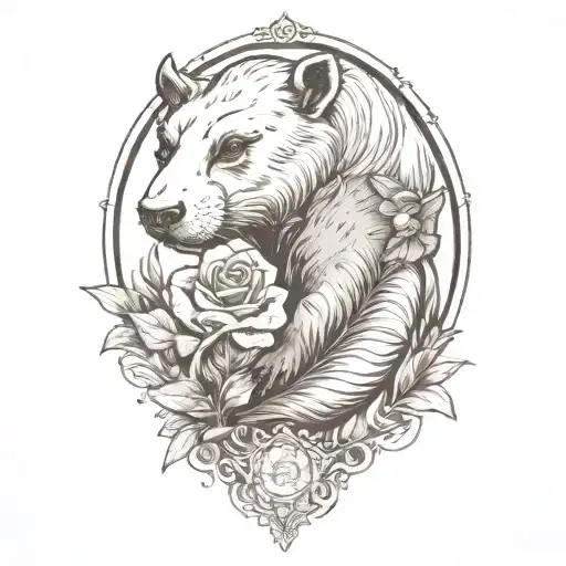 Buffalo Giving A Rose To An Otter