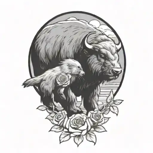 Buffalo Giving A Rose To An Otter