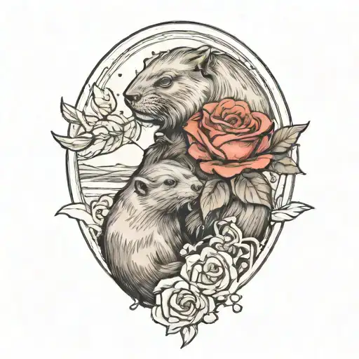 Buffalo Giving A Rose To An Otter