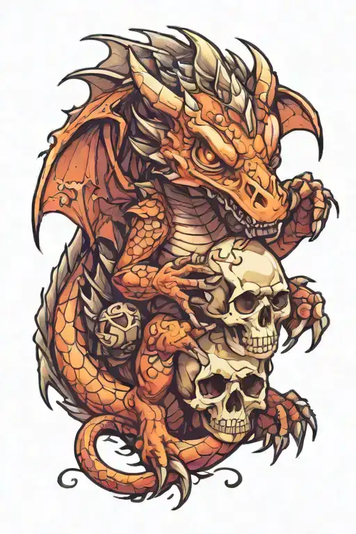 Cute Baby Dragon Holding A Skull