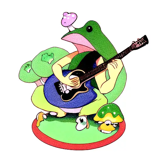 A Frog Sitting On A Mushroom Playing The Guitar