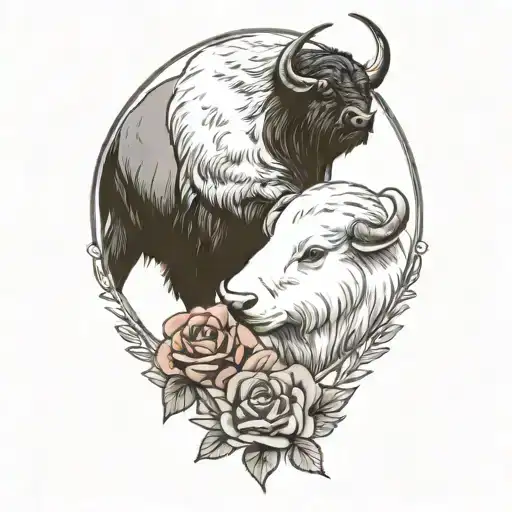 A Buffalo And A Otter Holding A Rose