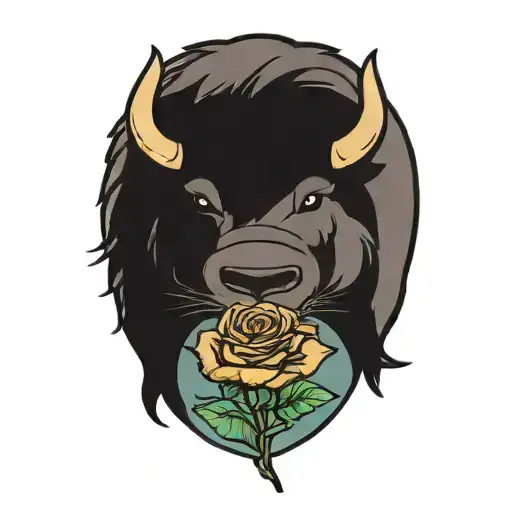 A Buffalo And A Otter Holding A Rose