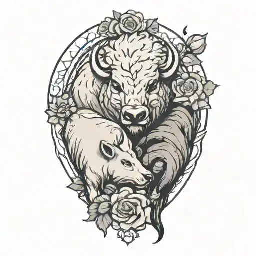 A Buffalo And A Otter Holding A Rose