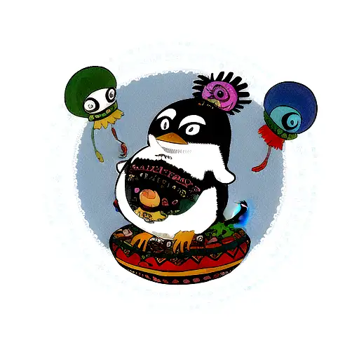 Penguin With A Mexican Alebrije Styleon The Belly That Looks Like A Patch