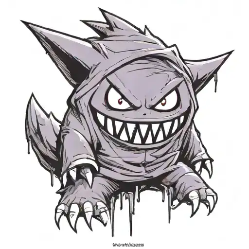 Funny Gengar With Hoodie Black And White