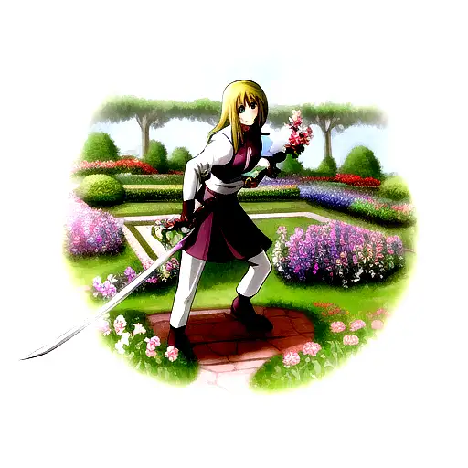 Sword Stuck In Garden Of Flowers