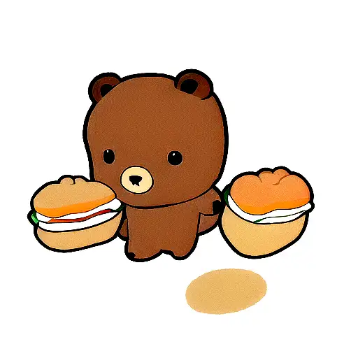 Cute Cartoon Brown Bear Between Vietnamese Ban Mi Cartoon Bread With Fillings And Make It Cute