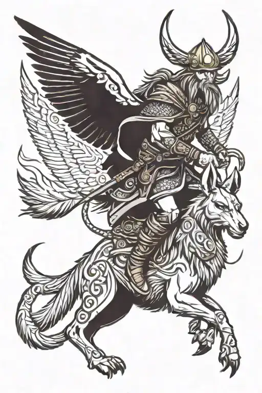 Viking Riding A Kangaroo With A Magpie On Left Shoulder And Crow On Right Shoulder