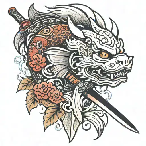 Oni Mask Katana Sword Koi Fish