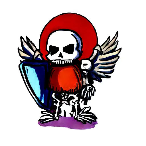 A Skeleton With Wings And A Shield